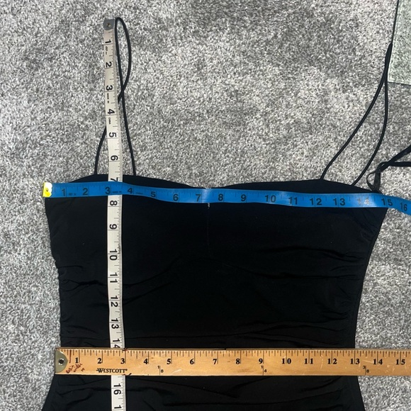 Vintage 90s Cocktail Midi Dress Black Square Neck Spaghetti Strap Size Large - Picture 7 of 10